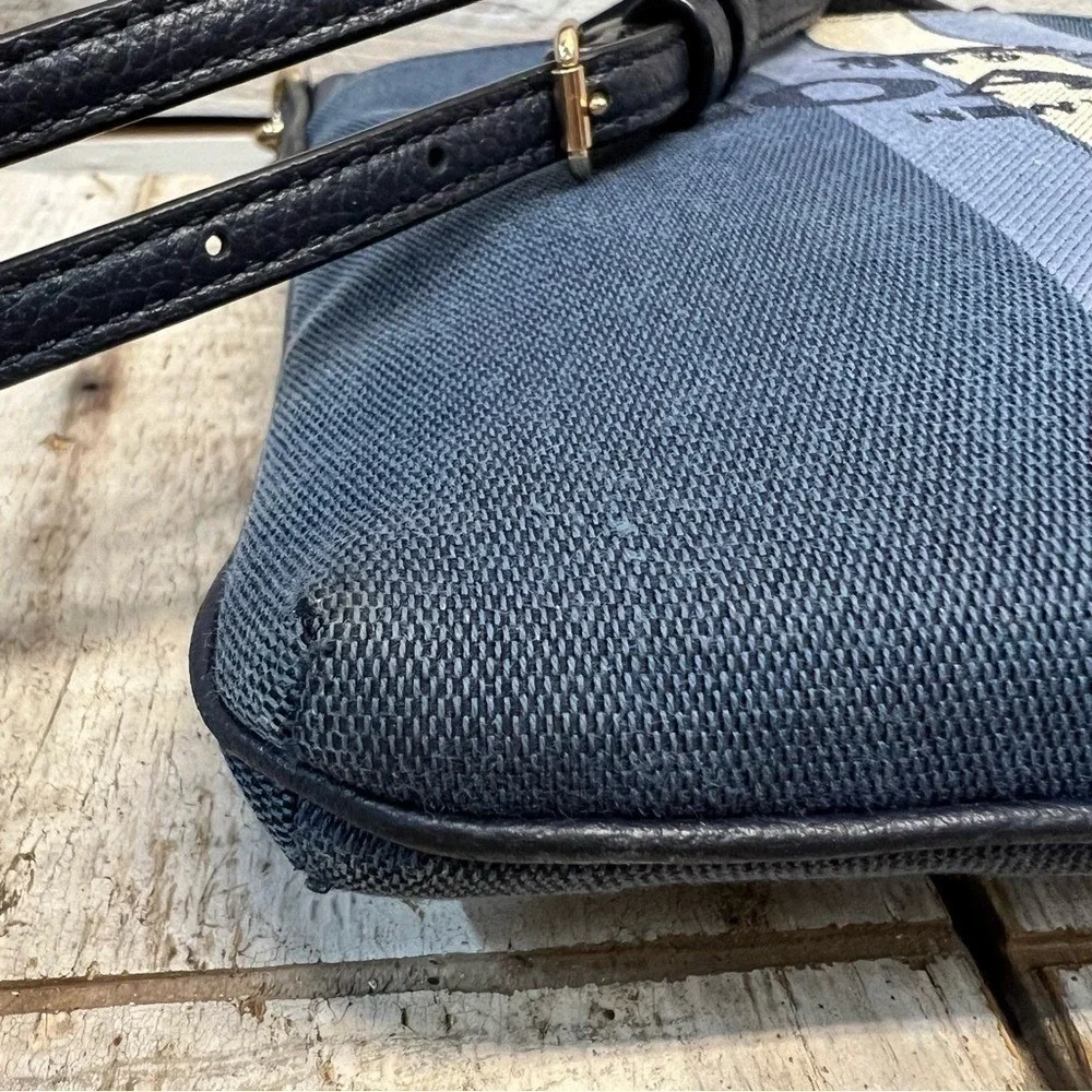 Coach Kitt Crossbody Bag Navy Canvas Stripe Logo Leather Trim F11979 - Picture 12 of 13